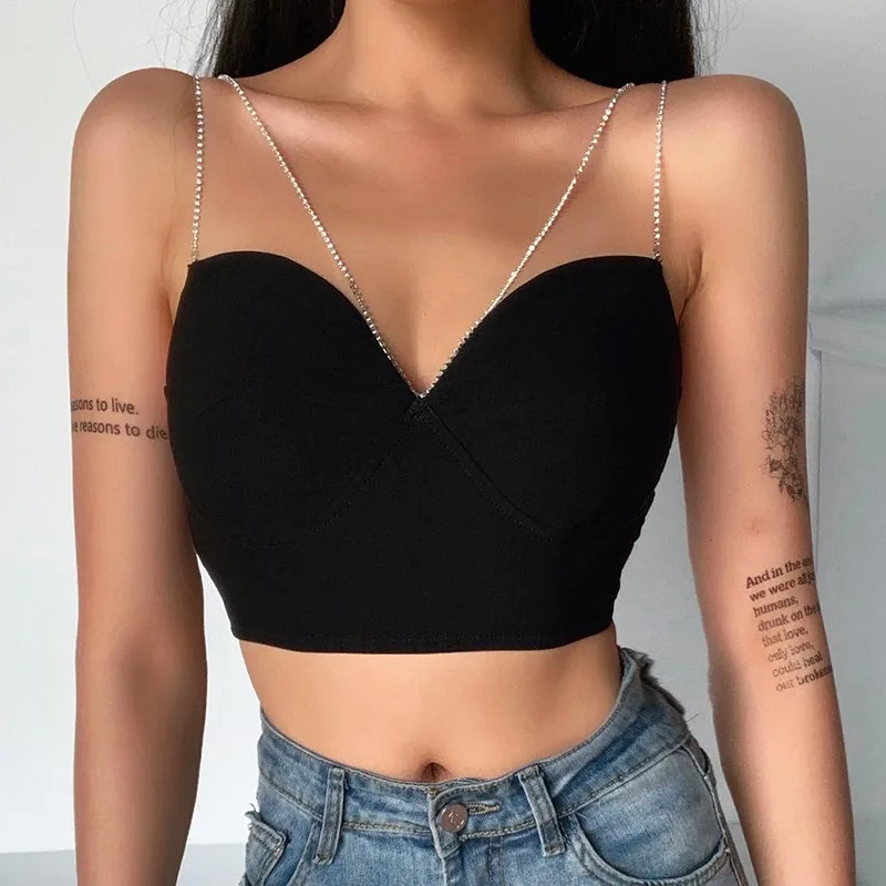 

Mode Femme Solid Color Tops Wrapped Chest Webbing-Buckle Slim Exposed Navel Thin Strap Tank Top Women Fashion Crop Top, Customized color