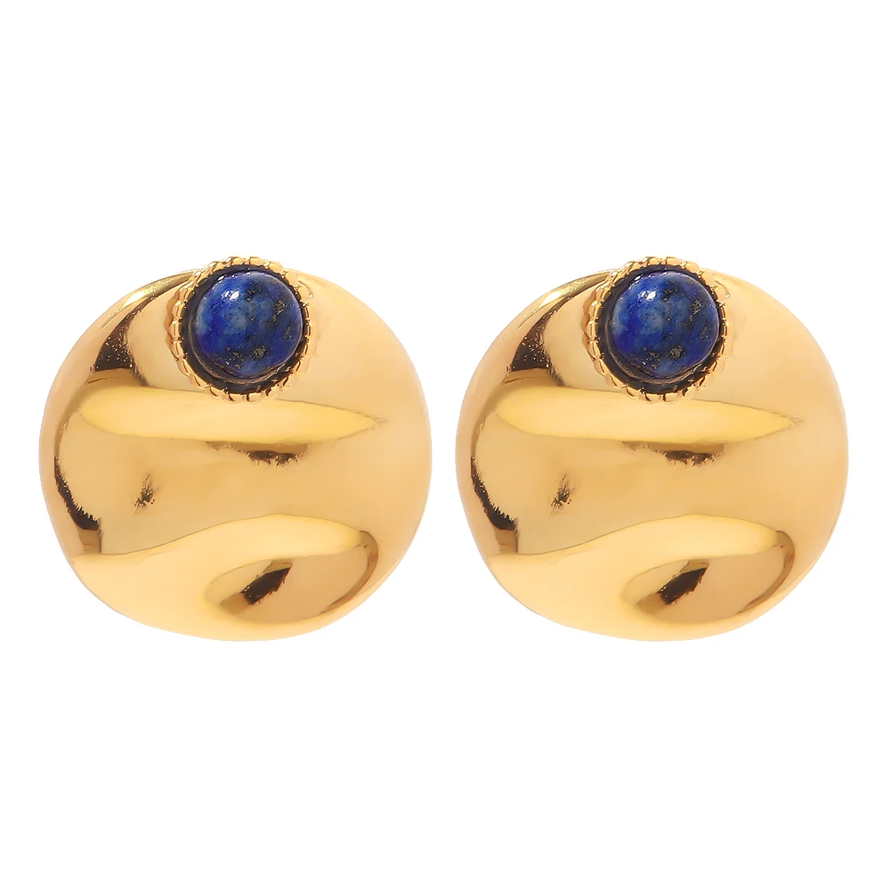 

Dainty Oval Shape Lapis Inlaid Stud Earring Waterproof Stainless Steel 18k Gold Plated Statement Earrings