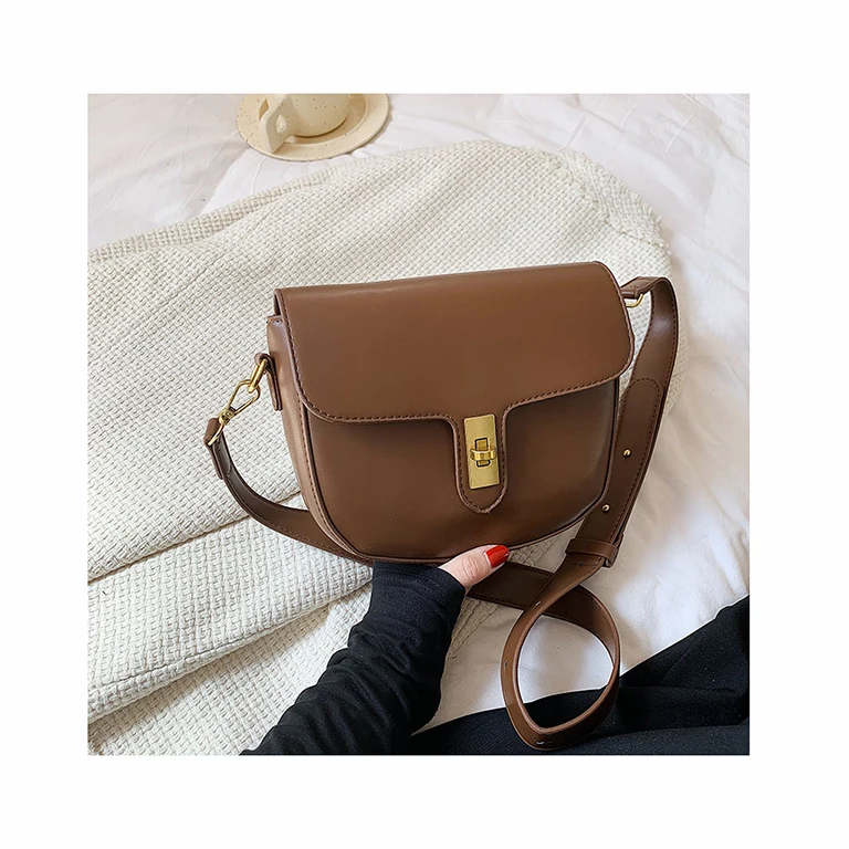 

Designer Vintage Flap Saddle bag 2021 Winter New PU Leather Women's Textured Handbag Luxury brand One-Shoulder Messenger Bag