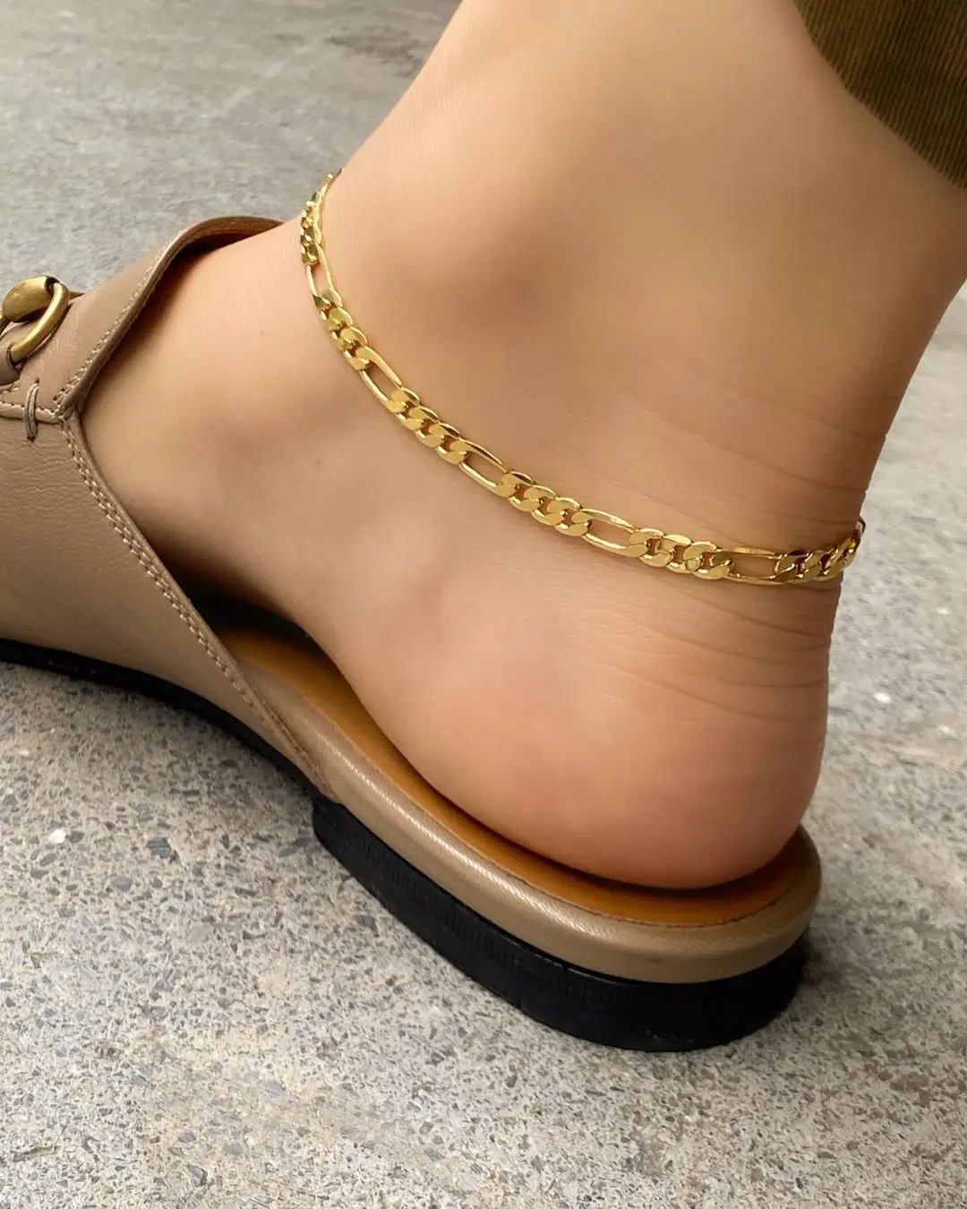 

4.5mm gold plated figaro chain anklet for women, Silver