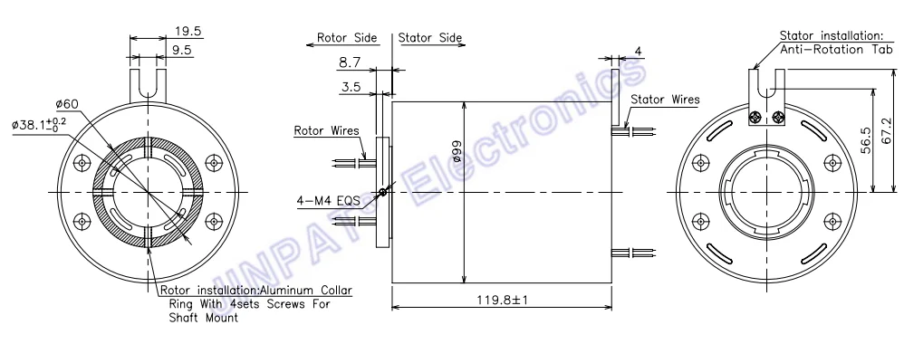 Test Equipment Compact Slip Ring 24 Circuit 10A 0~300rpm Long Life