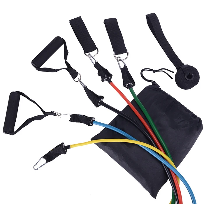 

Hot Sale 5 levels Loop Resistance Band Tube Set 11 Pcs Resistance Tube, Yellow,red,blue,green,black