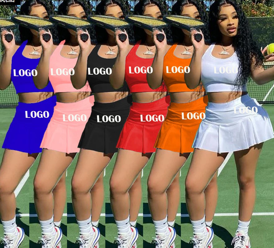 

2021 Summer Women Fashion Casual Sexy 6Colors Xs Solid Color Vest With Skirt Shorts Two Piece Tennis Stylish 2 Piece Pants Set, Picture