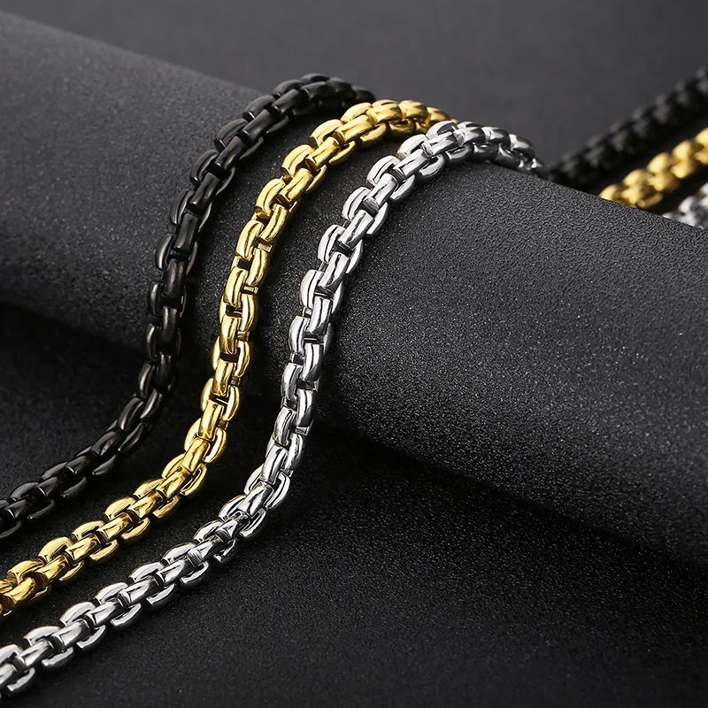 

KALEN 600*8mm Stainless Steel Men Flat Box Link Gold Black Plated Filled Chain Necklace Jewelry