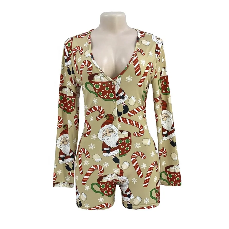 
2020 hot sales long sleeve High elasticity tight onesie Christmas sleepwear for women 