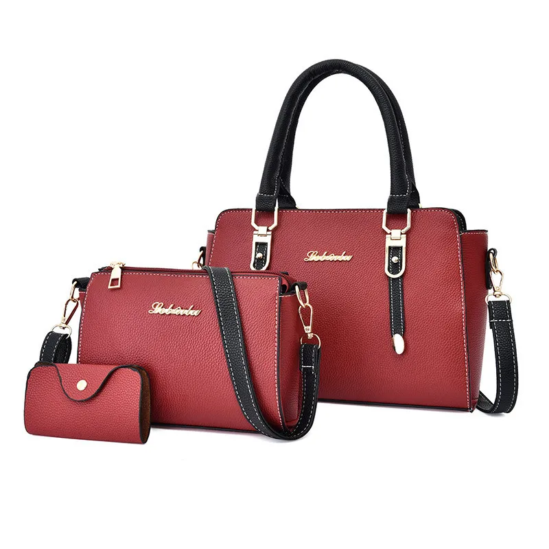 

3 Pcs PU Leather Handbag Women Purses and Hand Bags Ladies Tote Litchi Grain Single Shoulder Hand Purired-color Lady Bag, Can custom