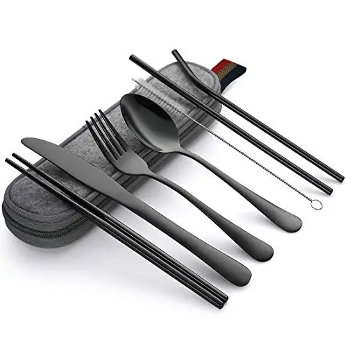 

Camping Flatware Reusable Stainless Steel Drinking Straw Portable Travel Cutlery Set