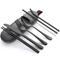 

Camping Tableware Reusable Stainless Steel Drinking Straw Portable Travel Cutlery Set