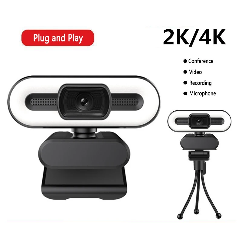 

1080P 2K 4K HD Computer Camera with Fill Light Rotatable Laptop Web Camera PC Video Recording Webcam With Microphone