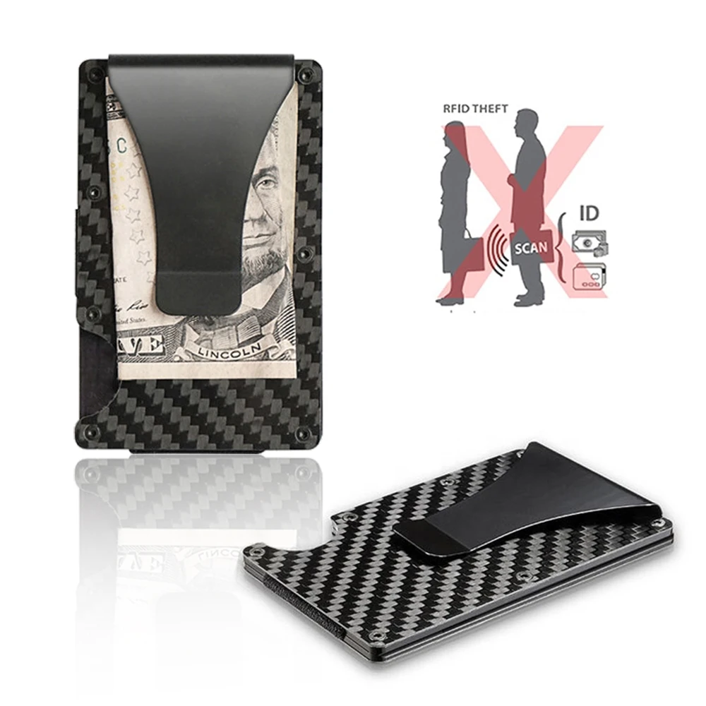 

Custom Ultra Thin Smart Money Clips Wallet Aluminum RFID Blocking Slim Credit Card Holder Men Metal Blank Carbon Fiber Wallets