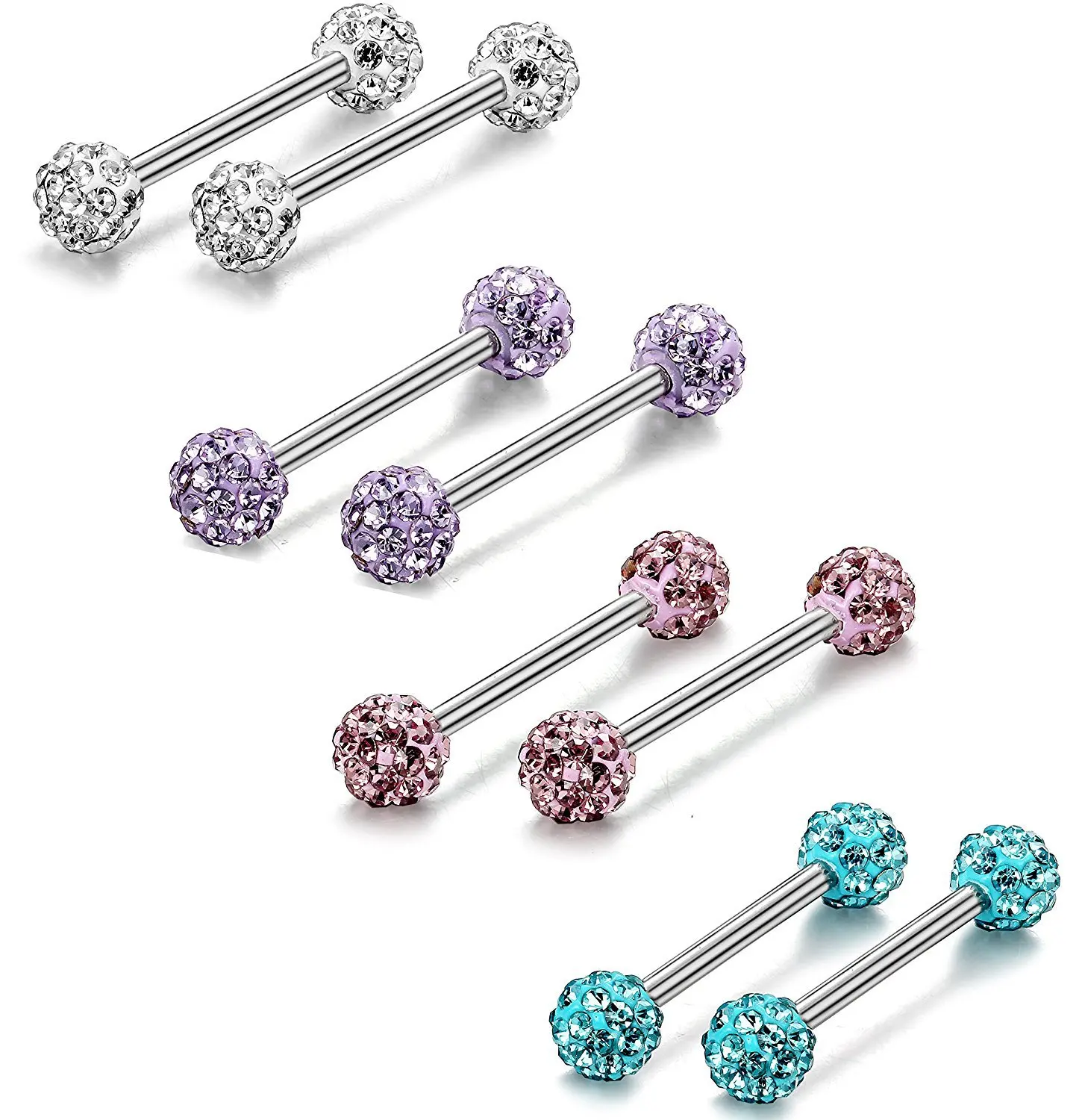 

European and American stainless steel diamond tongue nails breast nails ear bone, nose nails piercing jewelry, 6 colors