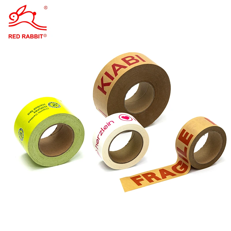 Custom Eco Friendly Biodegradable Print LOGO Reinforced Water Activated Self Adhesive Kraft Paper Tape