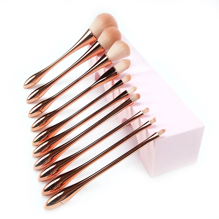 

10 Pcs Rose Gold Cosmetic Eye Face Make up Set Tools Electroplated Plastic Handle Goblet Small Slim Waist Makeup Brush, Customized color