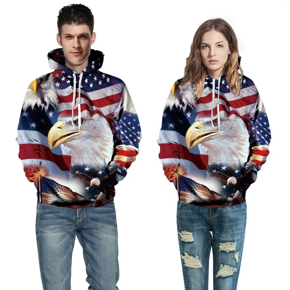 

2021 USA flag and eagle 3d Sweatshirts oversized Women Sublimation Hoodies With Hat hooded, Same as photo