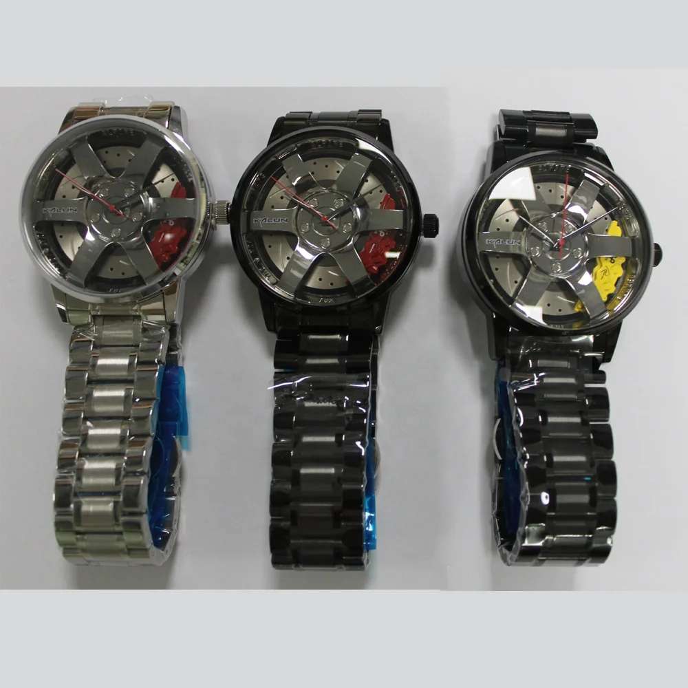 

New Design Doomed Glass 3D Car Wheeling Watch Glossy Wheel Or Matt Rim Wheel Men Watch, Black/silver...