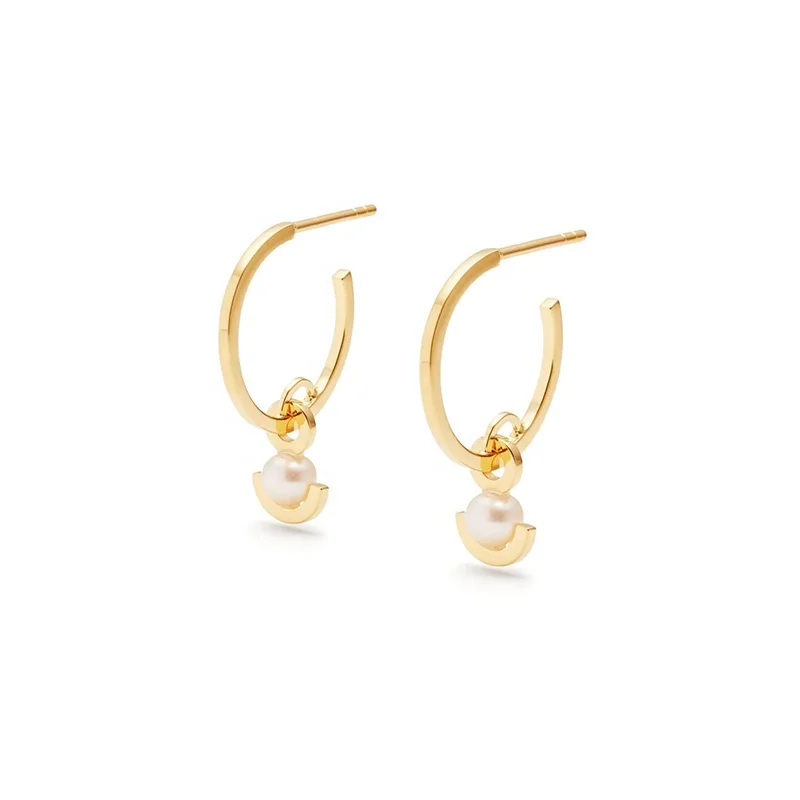 

Popular 925 Sterling Silver C Shape Piercing Earrings Half Moon Round Pearls Stud Earrings For Women Girls, Gold and silver