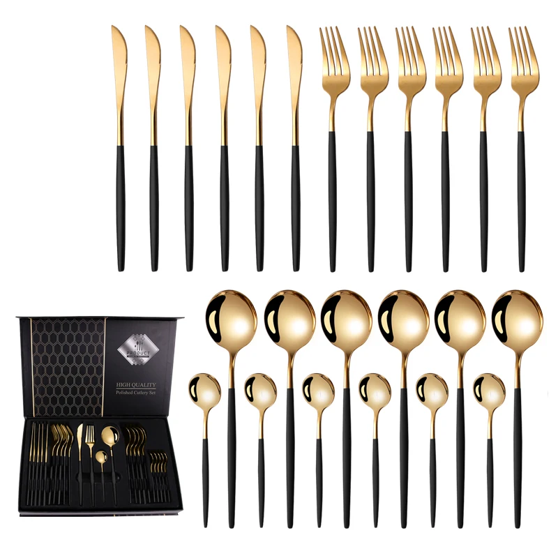 

stainless steel 24pcs cutipol cutlery promotion black and gold cutlery set, Gold, silver, red, white, black, pink, blue, green