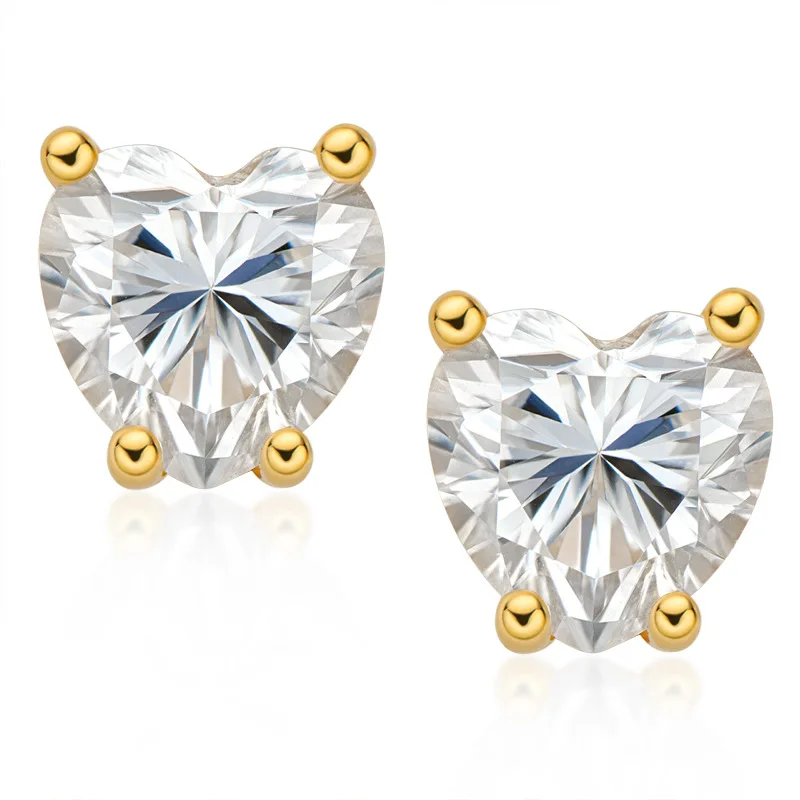 

Shanzuan Jewelry Western INS Style Heart Cut S925 Sterling Silver/Gold Earrings Jewelry 0.5ct/1ct VVS D Moissanite Earrings, Silver/gold color