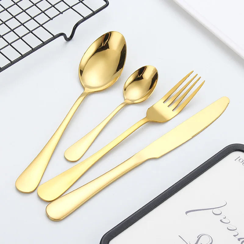 
Stainless Steel Flatware 24 Piece In Box Gold Plated Silverware Golden Utensils Cutlery Set 