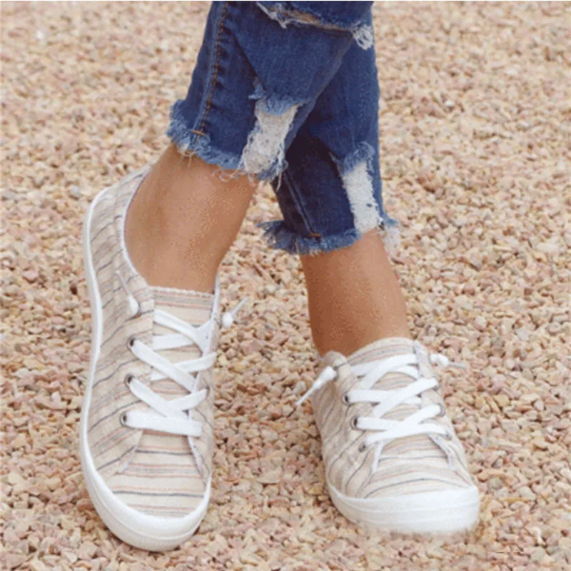 

Apricot Multicolor-Stripe Sneaker - Women