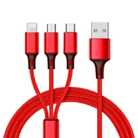 

Factory Selling 1.2M Multi use Nylon Braided 3 in 1 USB Charger Cable for Iphone Android Micro USB C Type