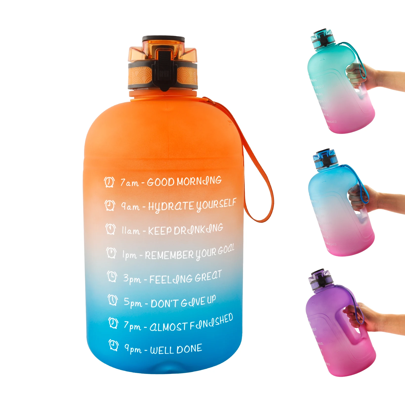 

USA Europe Hot Sales 1L 1 Gallon Straw Water Bottle With Motivational Time Marker 3.78L outdoor wide mouth Sport water bottle, Customized color