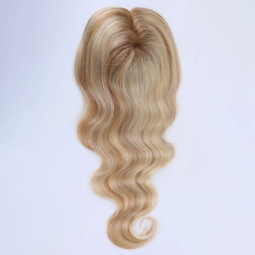 

#613 Blonde Highlight #8 Top Hair Toupee For Hair Replacement Women Brazilian Human Hair 130% Density Beauty Texture Mono Topper, Pic color (#613 highligh #8)