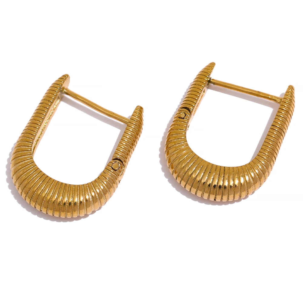 

JINYOU 1598 Waterproof Jewelry Fashion U-Shaped Earrings Stainless Steel Real Gold Plated Texture Hoop Earrings