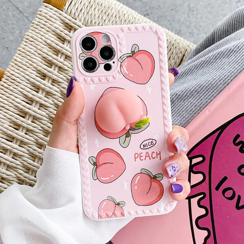 

Smart Phone Cases Electroplated Radium Carved Cute peach phone case TPU Phone Case Cover For Girls