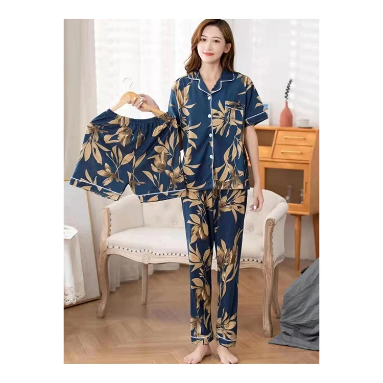 

Wholesale OEM Night Wear 3 Piece Set Milk Cotton Girl's Pajamas For Women Home Wear, Picture shows or customized