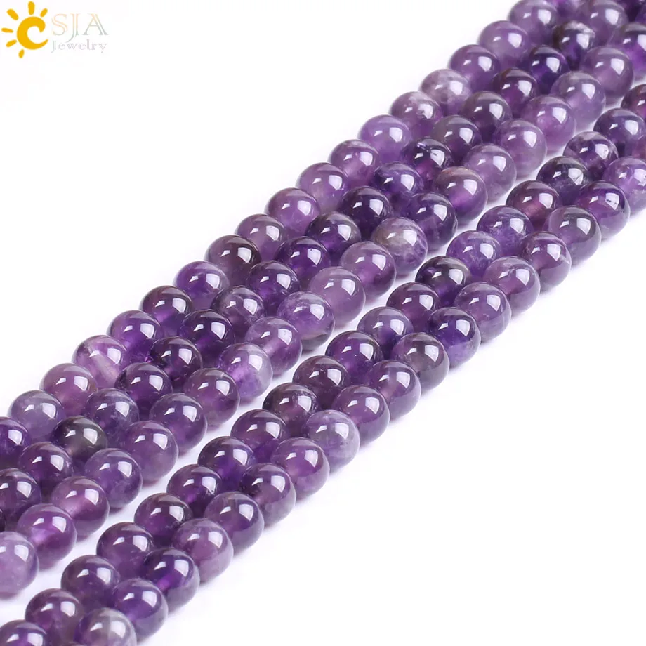 

CSJA wholesale natural amethyst stone bead 8mm round crystal gemstone loose bead for jewelry making F187