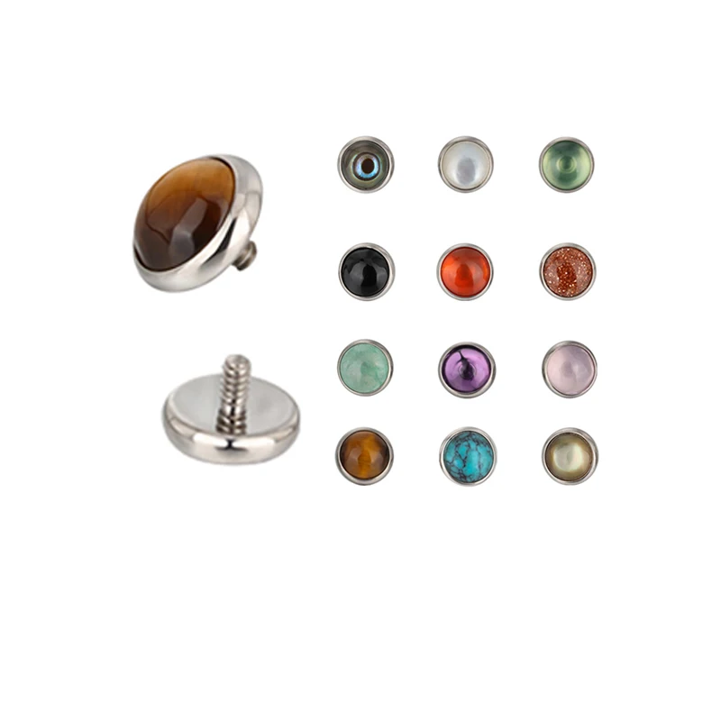 

Natural stone Labret Top Titanium Bezel Set Semi Stones Precious Disk 16G Internally Threaded Lip Ring Top Piercing Jewelry