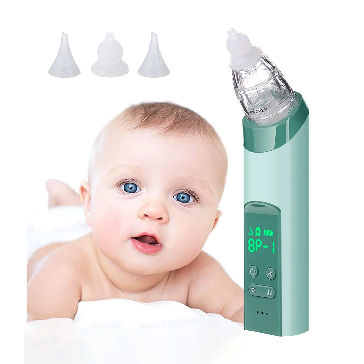 

Trending 2022 Electric Usb Rechargeable Baby Nasal Aspirator Automatic Infant Nose Suction Silicone Head Child Booger Sucker, White/green