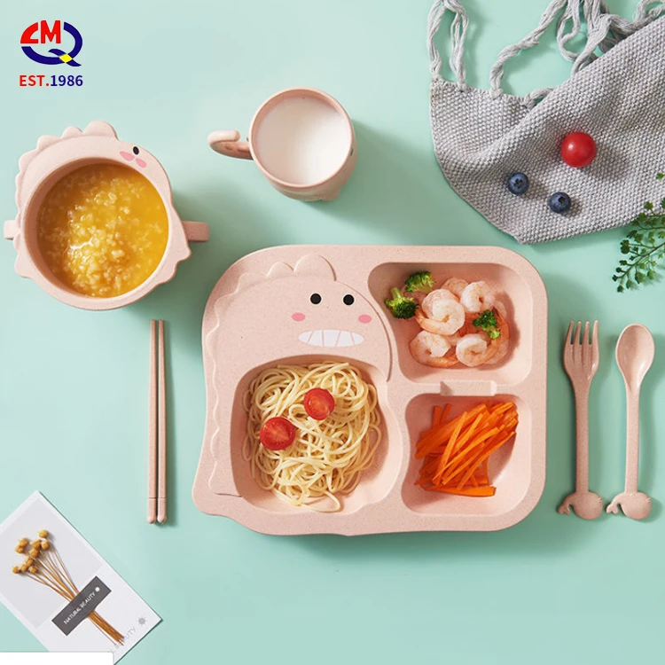 

Baby 6-piece Set Children's Dinner Plate Household Creative Cartoon Anti-fall Environmental Protection Wheat Fiber Grid Plate