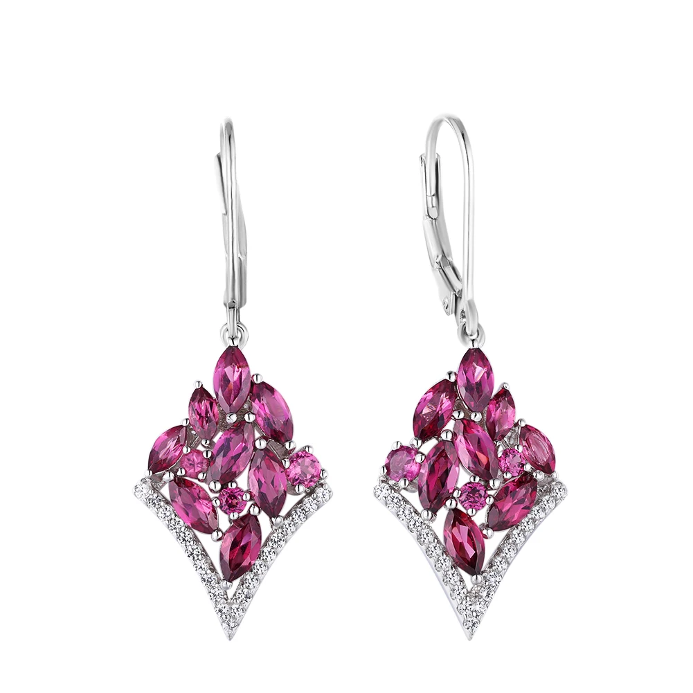 

Fashion Charm Lady Earrings 925 Sterling Silver Natural Rhodolite Drop Earrings Women