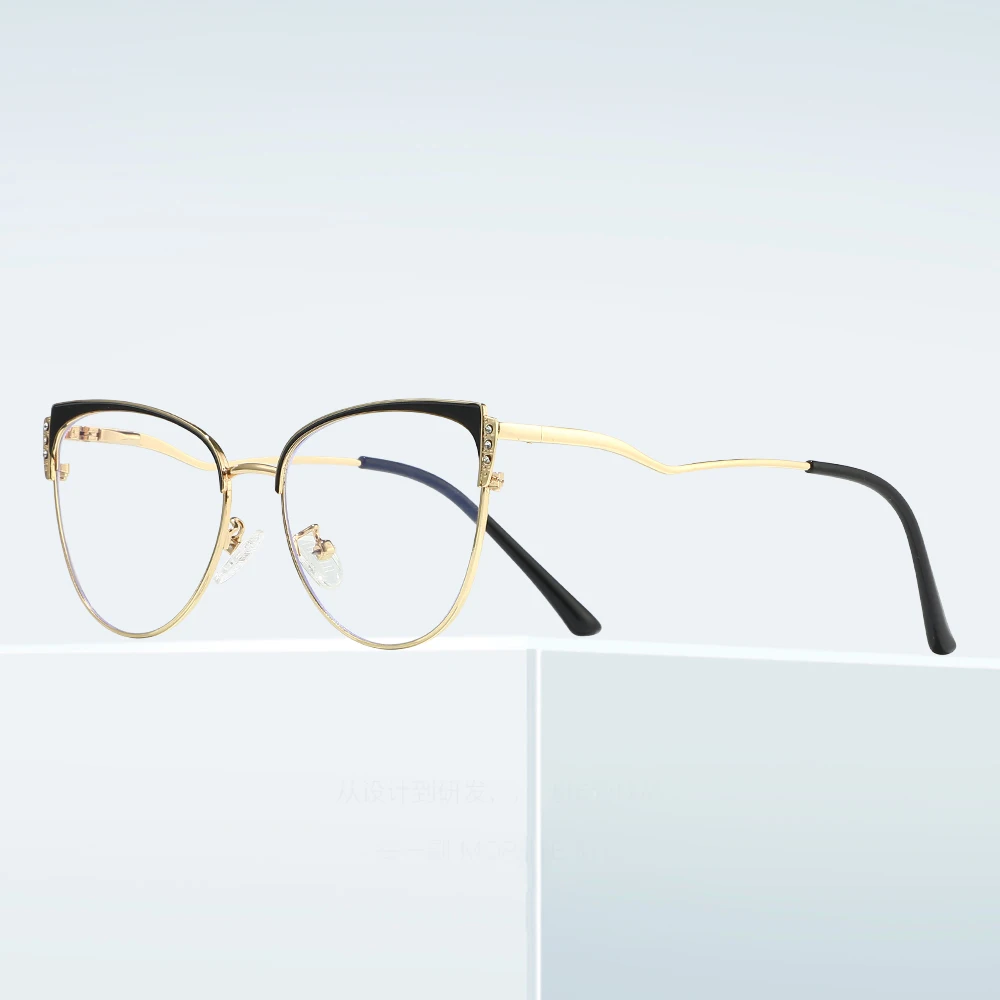Women Cat Eyes Glasses Frames Fashion Anti Blue Light Cat Eye Glasses Trendy Metal Optical Glasses Frame Women Designer Eyeglass