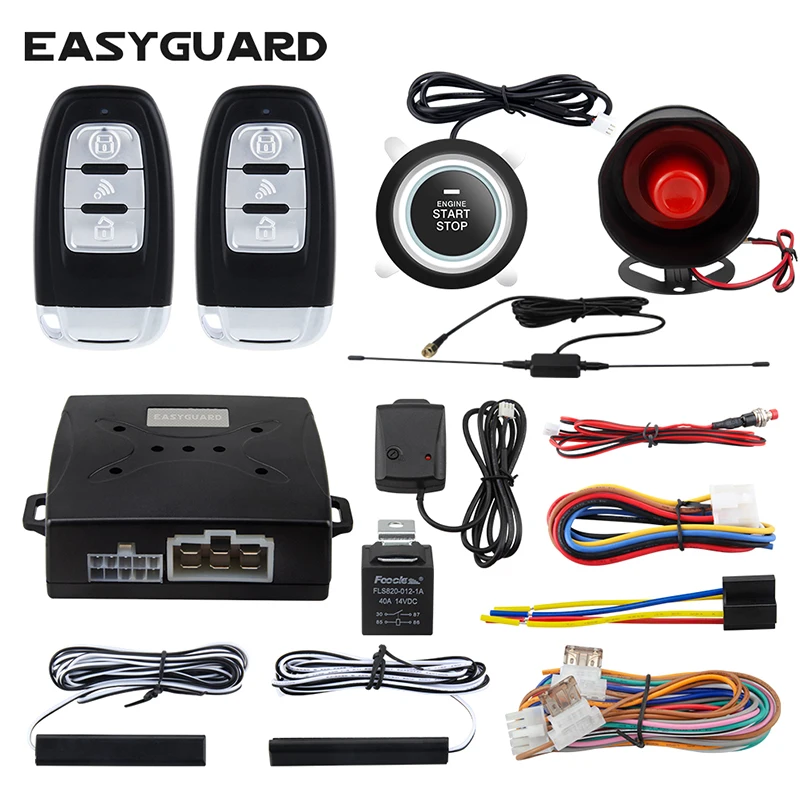 

EASYGUARD Keyless entry & push srart/stop button remote start engine EC003-NS Shock Alarm Warning car alarm system
