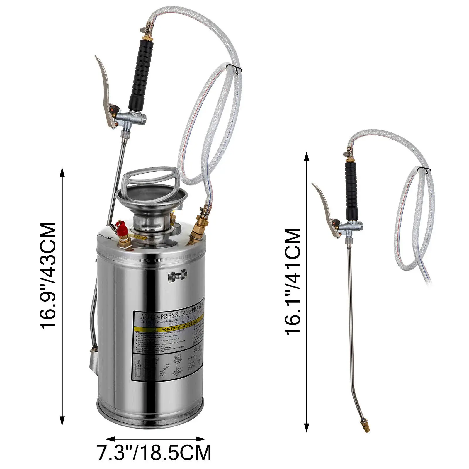 

1.5Gallon (6L) Stainless Steel Handheld Pumped Pest Control Sprayer for garden, Silver