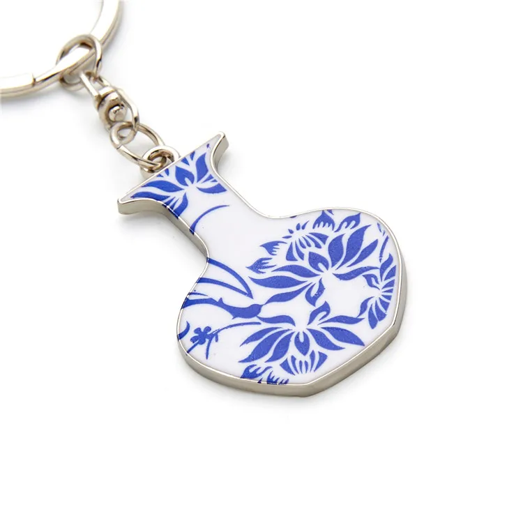 

Wholesale Custom New Vintage Classic Ceramic Flower Vase Design Zinc Alloy Metal Car Key Chain, Picture shows