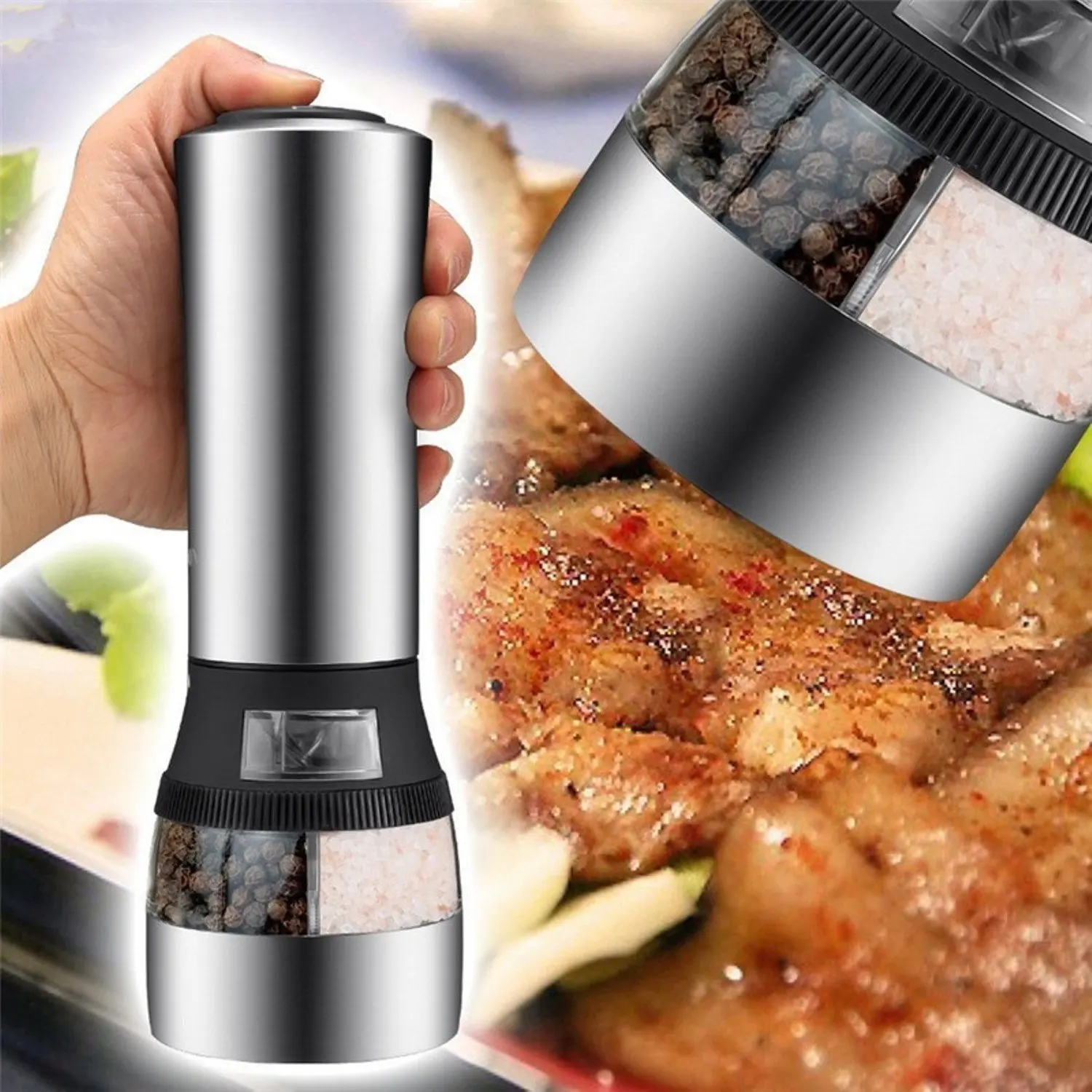 
2in1 Electric Salt and Pepper Grinder set gravity activated salt mills Battery Operated Automatic Pepper Mill 