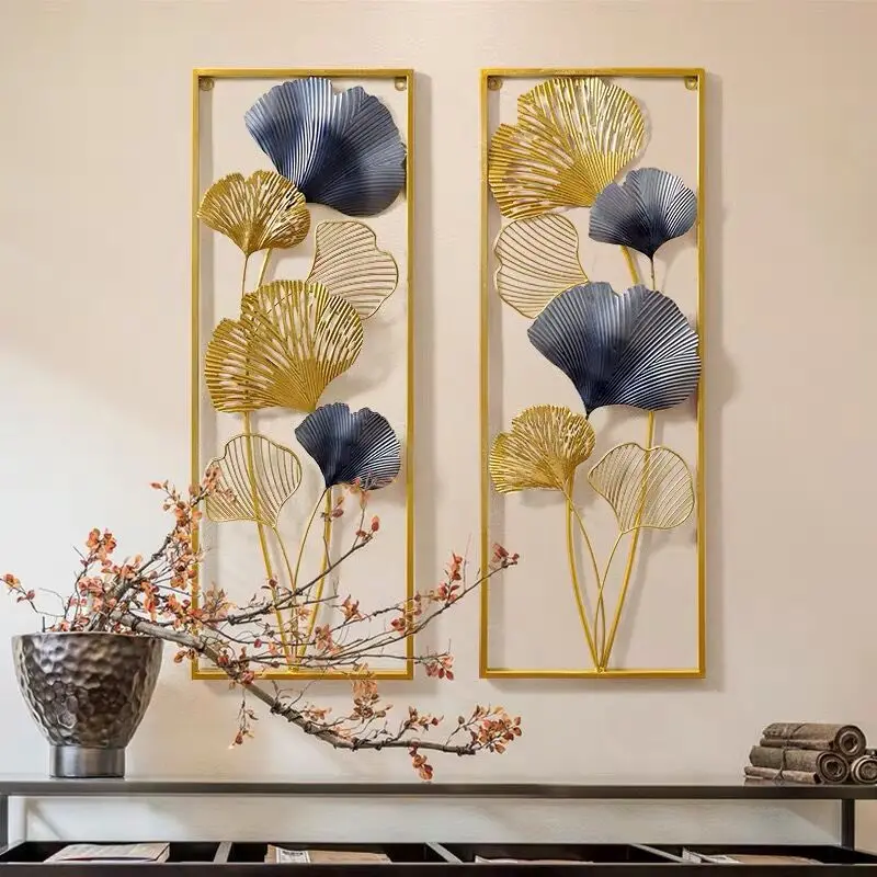 New Luxury Contemporary Leaf Metal Wall Hanging Iron Pendant Decorative Plant Wall Decal for Home Office Hotel