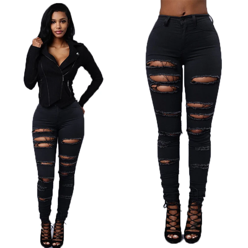 

BL21P0069 Wholesale China Baggy Ripped Jeans Black High Waist Skinny Jeans Dresses Women Short Jeans, Picture