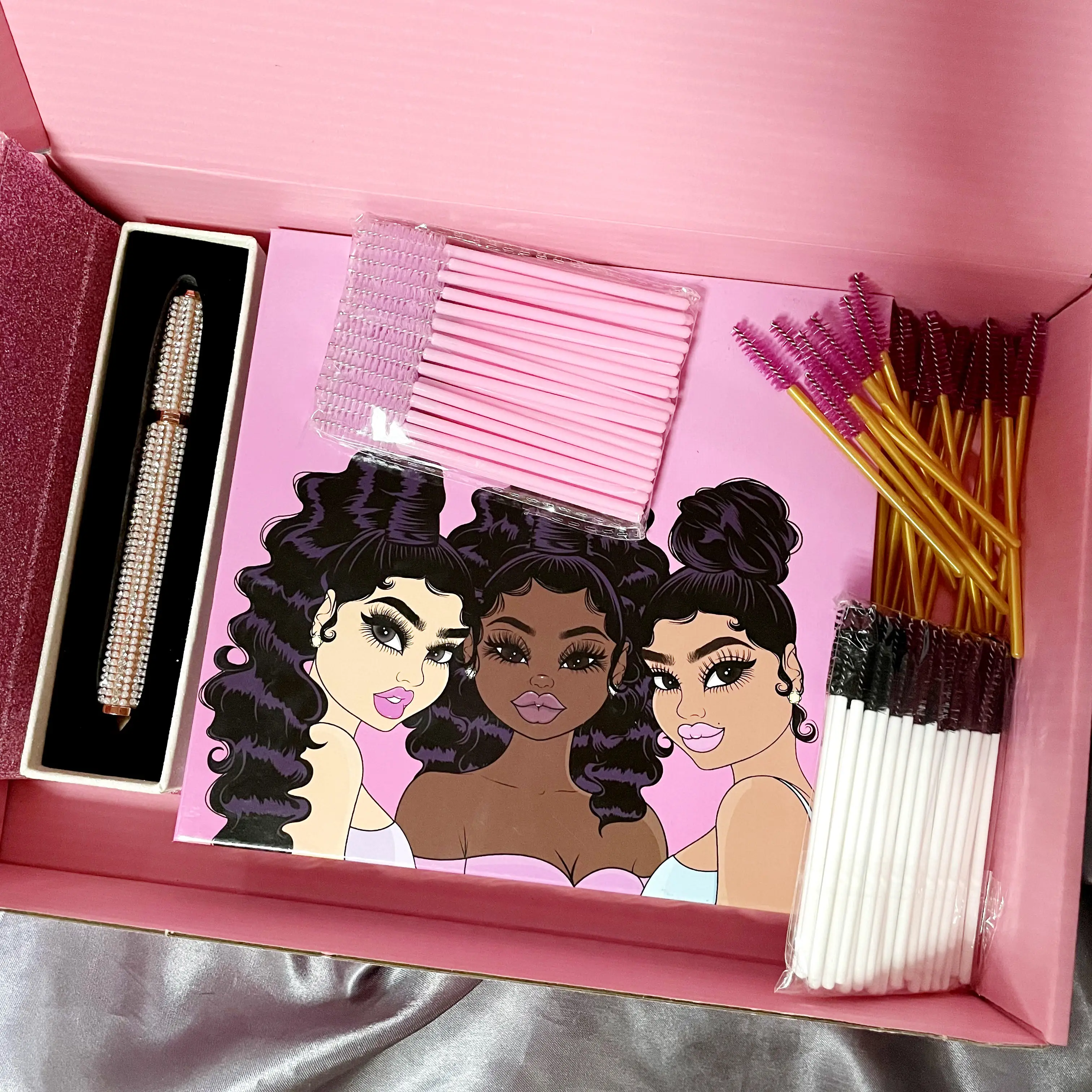 

Customized lash book logo private label pink 25mm mink eyelash packaging box eye lashesh set vendors, Natural black