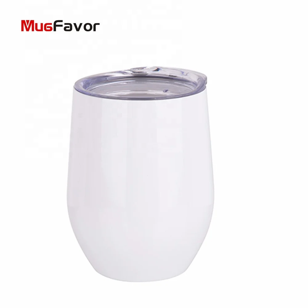 

MugFavor Personalized Sublimation Custom 12oz Coffee Mug Stainless Steel Double Wall Tea Water Cup Stemless Wine Tumbler White