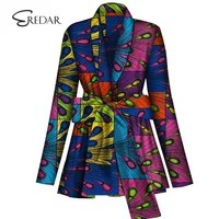 

Custom design blazer African kitenge print clothing with waist tie ankara African Wax Print Blazer Jacket