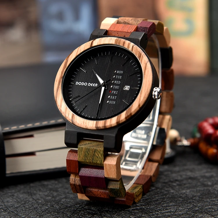 

Reloj De Madera Colored Original Grain Mens Women Colourful Wood Watch Box Carving Couple Wristwatches Customize For Gifts
