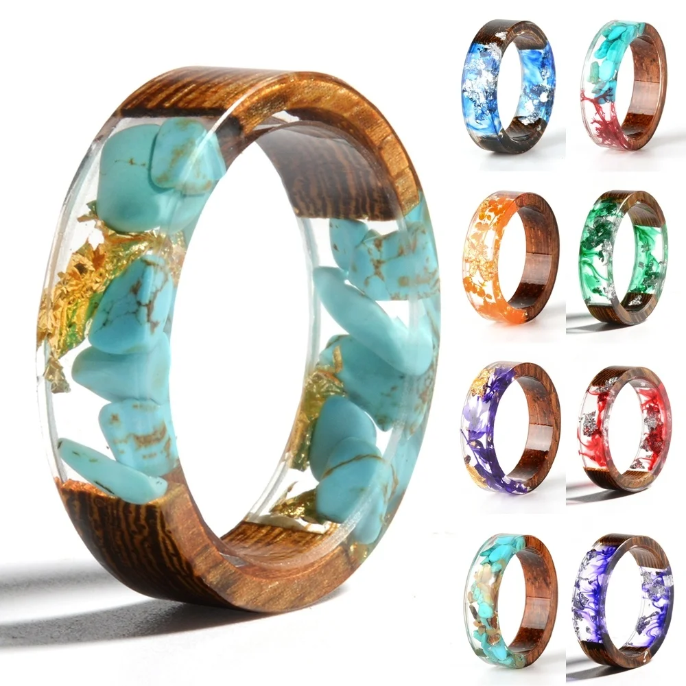 

Wood Transparent Epoxy Resin Fashion Handmade Dried Flower Wedding Jewelry Love Ring for Women 2019 New Design