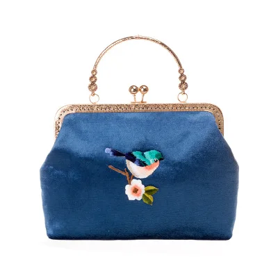 New Mouth Gold Bag Lady Black Finished Embroidery Bag Chinese Style Retro Cross Ethnic Style Manual Bag Banquet Bag