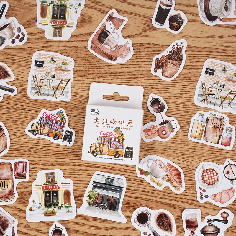 

46 pcs/pack Walked through the Coffee House Box-Packed Stickers Simple Landscape Personality Hand Ledger Album Diy Material