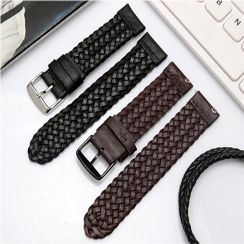 

Relogio smart watches band cesta plastico com alca black woven leather strap 22mm for Apple iWatch Samsung Huawei Watch, Various colors to you choose